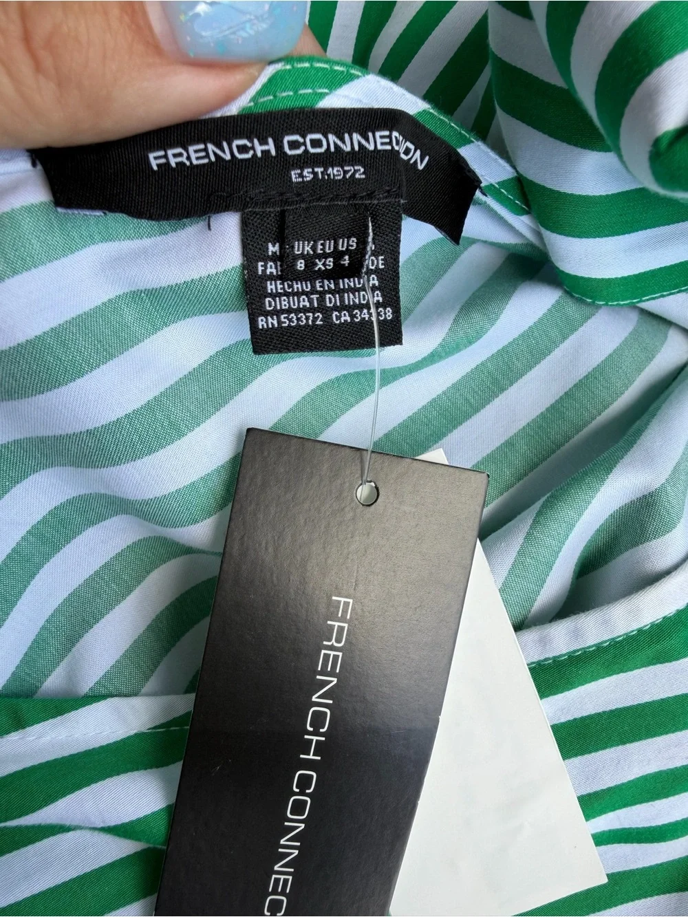 French Connection Alexis One Shoulder Dress Sz 4 Striped Bow Vacation NWT - Picture 10 of 11